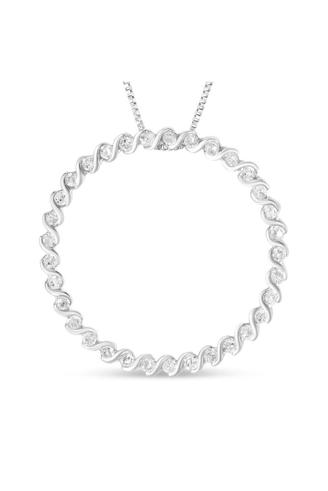 3/4 Cttw Round Diamond Spiral Curved Circle Necklace